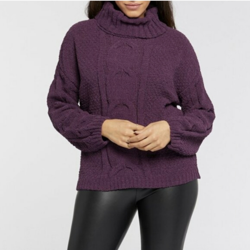NWT Seven7 Cable Knit Cowl Neck Chenille Sweater, purple, size large